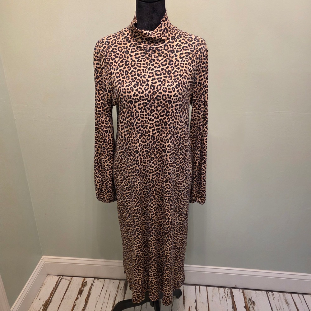 A.P.C. Paris Dorothea Leopard Print Mock Neck Midi Dress Size Small Retail $335